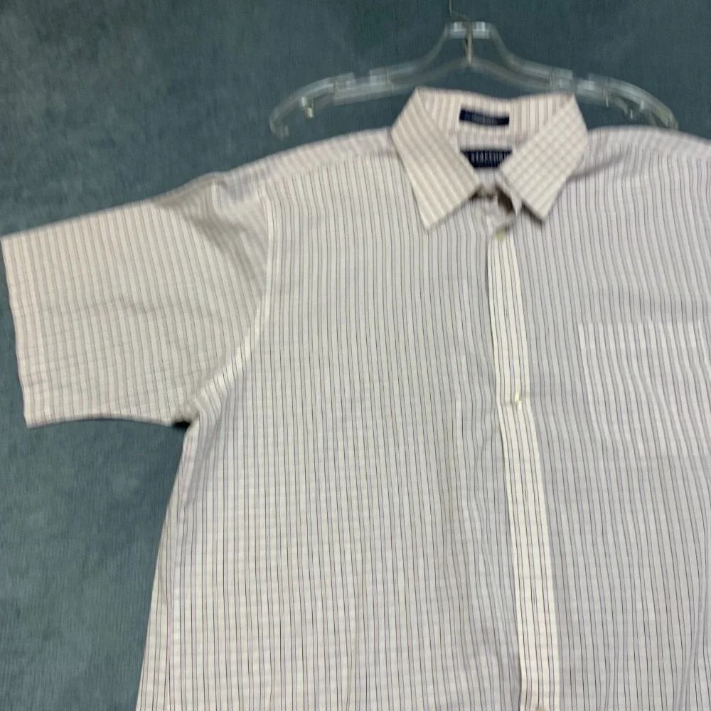 Stafford Essentials Dress Shirt Mens 17.5 Multicolor Plaid Regular Fit Business